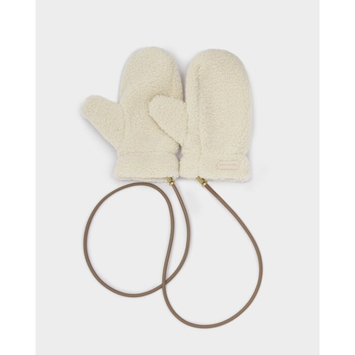Katie Loxton Teddy Mittens with Cord - Cream
